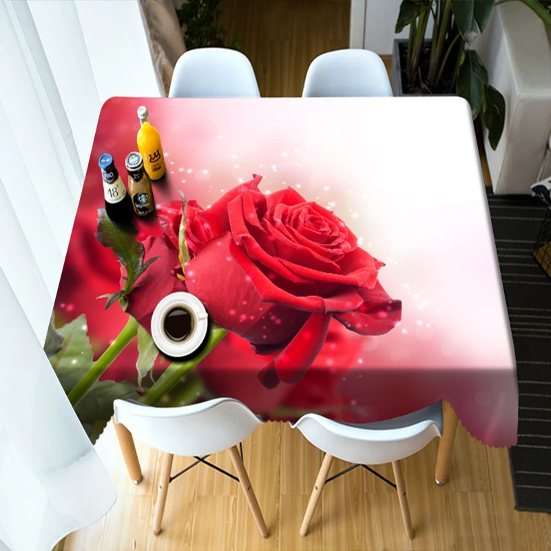 Poroka Dekoracija 3d Prtom Lepo Rdečo Vrtnico Cvetje Vzorec Stroj Poliester Bombaž Pravokotne&Okrogla Miza krpo