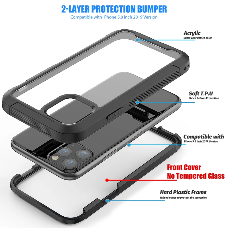 Pregledna Anti-Scratch Zaščitna torbica Za iPhone 11 Pro Max 6 6s 7 8 Plus X XS Max XR Težko PC+ TPU Odbijača Dual Layer Pokrov