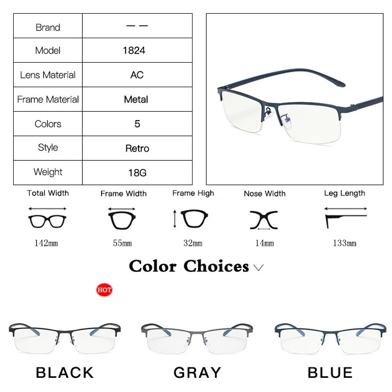 Retro Anti Modra Svetloba Očala Moških Pol-Rimless Pravokotnik Očala Moški Računalnik Optičnih Očal Okvir Oculos De Grau