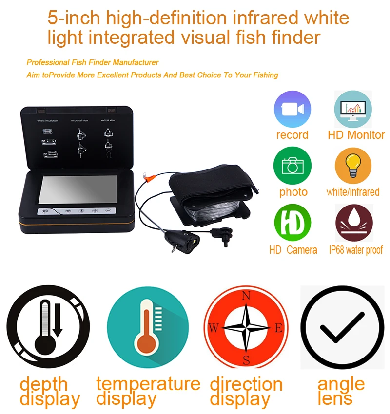 Ribolov Kamera Ir Ribe Finder Naprave Prenosni Visual Podvodni Globino Rib Cam Zapestje Design WF15 Video Snemalnik Led Kamera