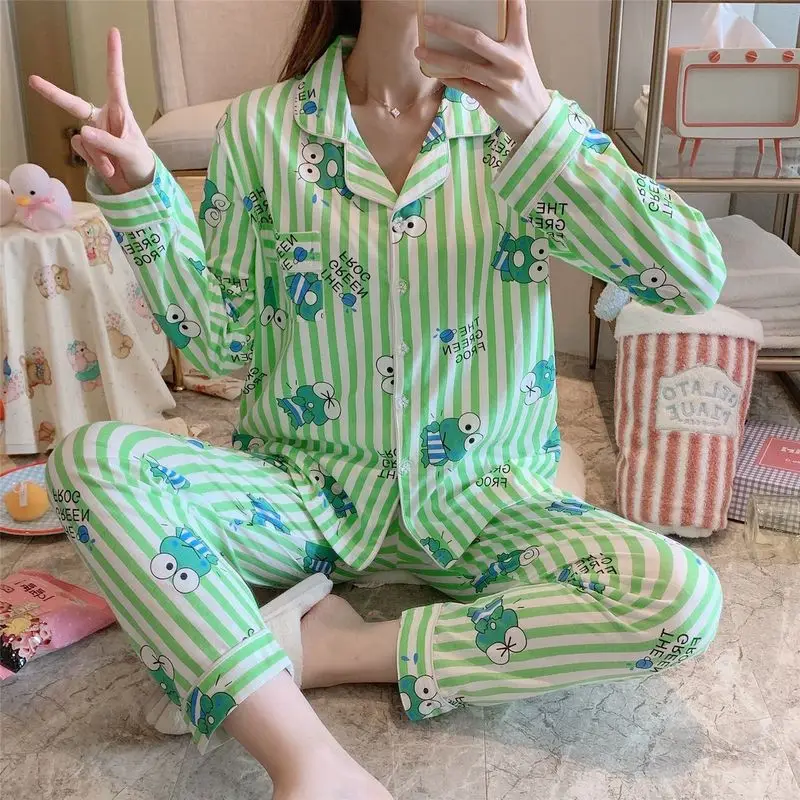 Risanka Tiskanja Pižamo za Ženske Bombaž Pyjama Femme Pomlad Doma Obleko z Dolgimi Rokavi Sleepwear Srčkan Domov Oblačila za Ženske 2021