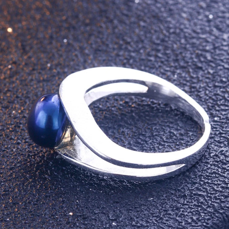 Romantični Ustvarili Blue Pearl Obroč Trdno 925 Sterling Silver Obroči Za Ženske Obletnico Poroke Dekleta Darila S925 Srebrni Nakit