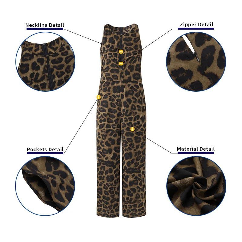 Seksi igralne obleke 2021 VONDA Ženske Votlih Stranka Jumpsuits brez Rokavov Kombinezon Letnik Leopard Tiskanja Playsuits Priložnostne Hlače Plus Velikost