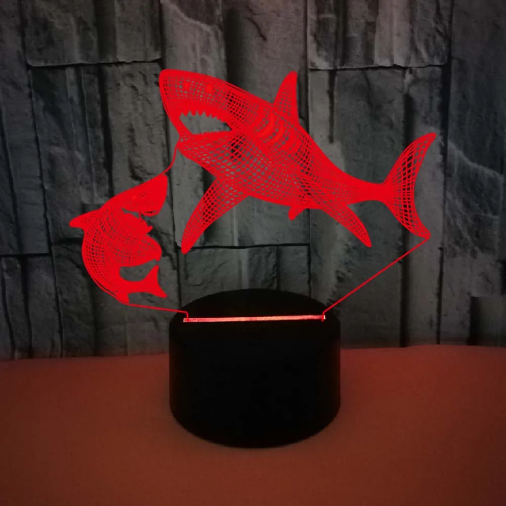 Shark Modeliranje LED 3D Noč Svetlobe Lampara 7 Barva Spreminja, USB namizne Svetilke Remote Touch Stikalo Doma Spalnica Dekor za Otroke Darila