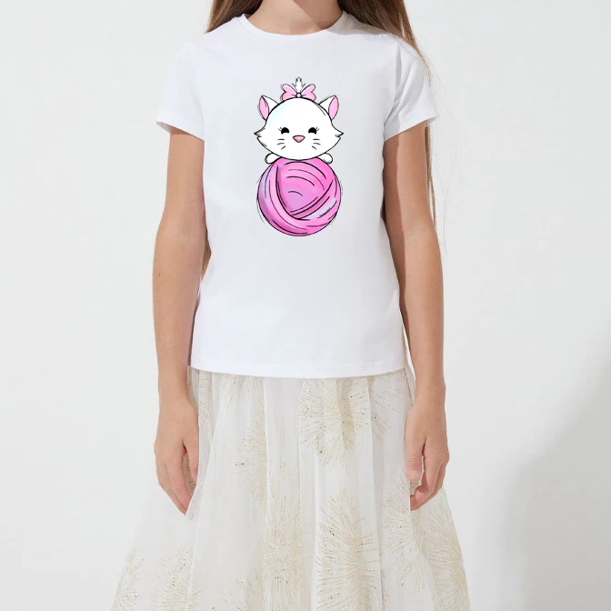 T-shirt dekle top otroci t-shirt roza marija mačka risanka tiskanja poletje srčkan otrok O-vratu kratkimi rokavi otroci oblačila dekle, t-shirt