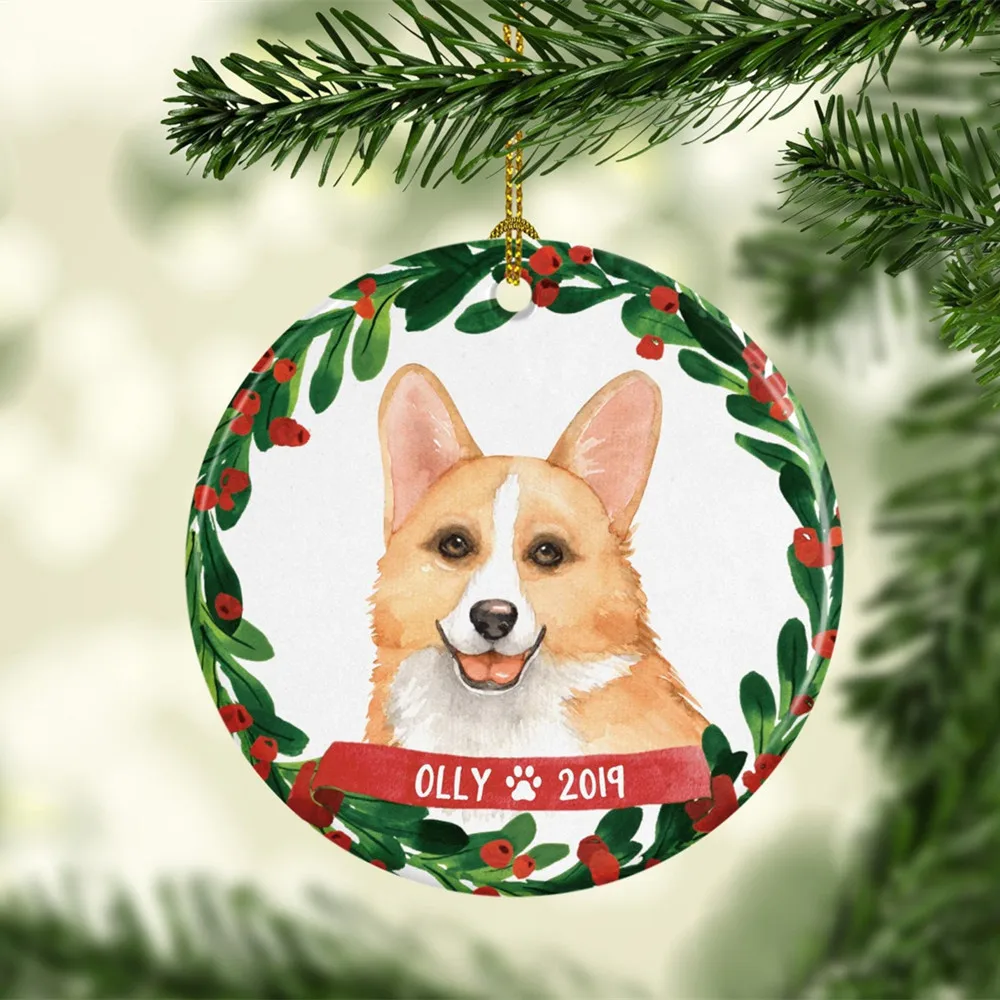 Tiskanje po meri poljubno fotografijo, Dop pet Božično drevo Ornament - osebno pes ornament - akvarel oranžna pes Božični okrasek