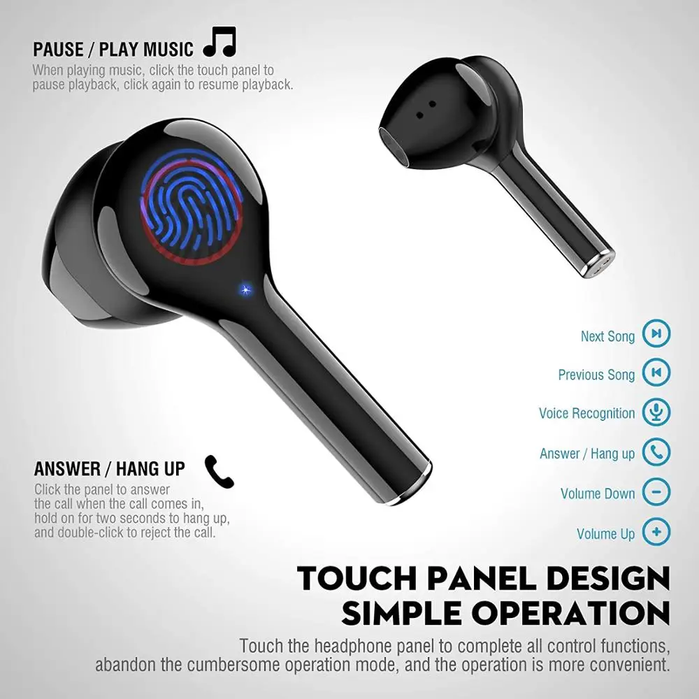 TWS Bluetooth 5.0 Slušalke z Mikrofonom Touch Kontrole Brezžične Slušalke Slušalke Športne Nepremočljiva Glasbe Čepkov Za Telefon