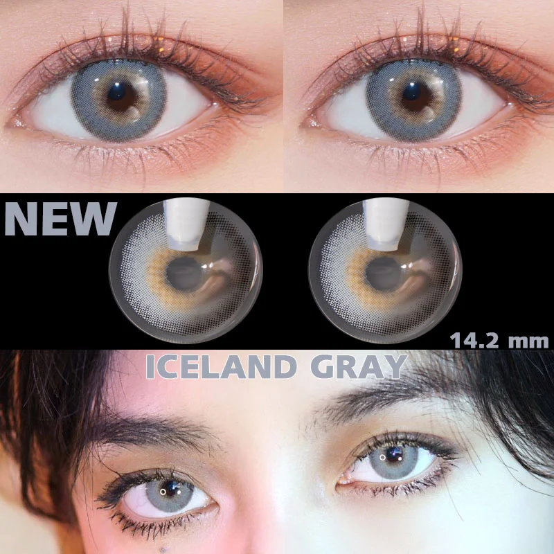 UYAAI 2Pcs/Par Letni Novo Prispeli ISLANDIJA Barvne Kontaktne Leče za Oči Kozmetični Oči Ličila Sivi Objektiv Barvne Leče
