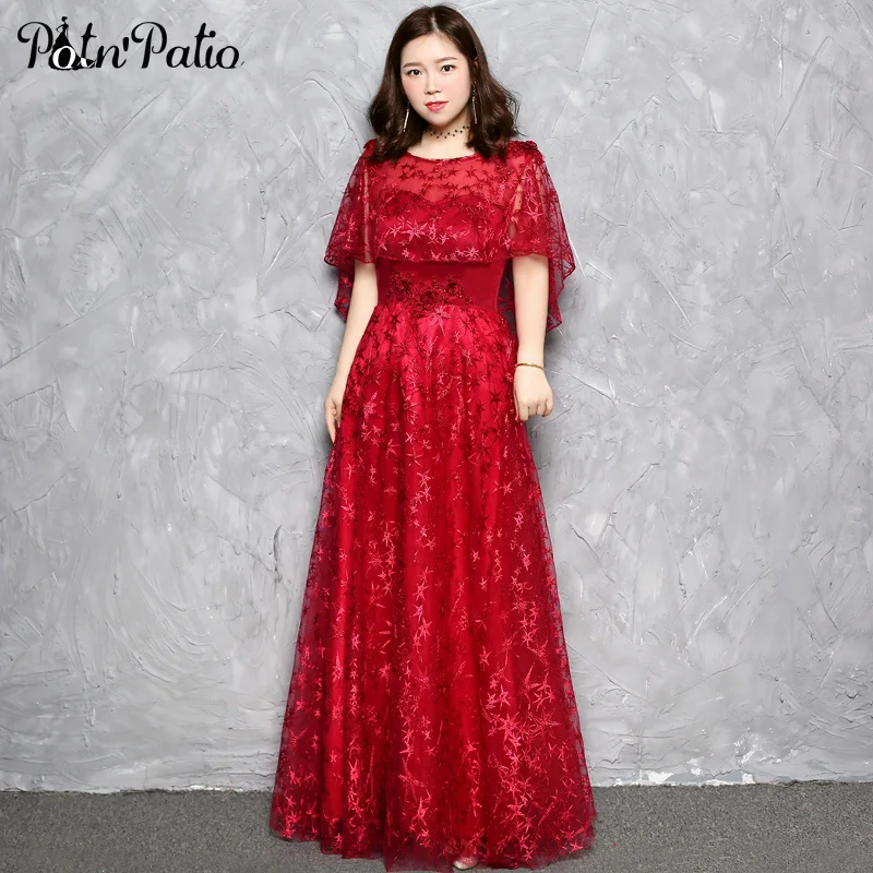 Vino Rdeče Dolge Večerne Obleke Za Ženske Elegantno Seksi Backless A-line Tla-dolžina Čipke Plus Velikost Formalnih Obleke Za Poročne