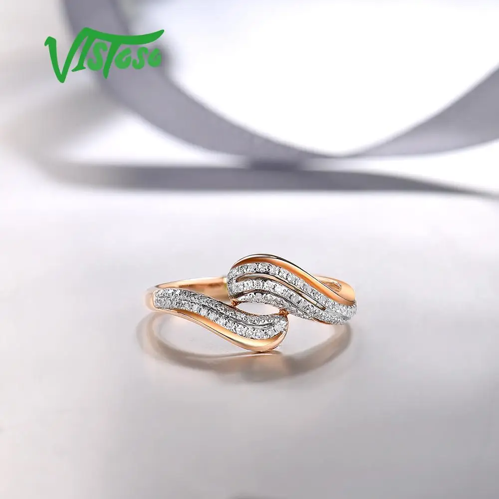 VISTOSO Resnično 14K 585 Rose Gold Ring Za Lady Penečih Diamanti Sukanje Obroči Edinstven Zaročni Obletnico Fine Nakit