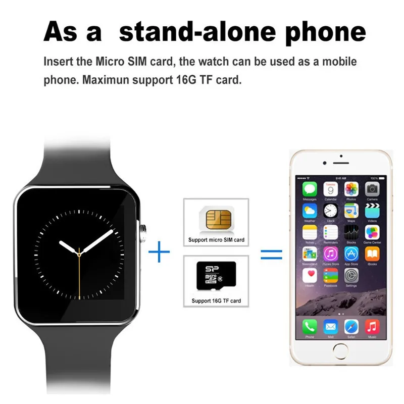 X6 Pametno uro s Kamero Zaslona na Dotik Podporo KARTICE TF Kartice Bluetooth Smartwatch za iPhone in Android Telefon Xiaomi