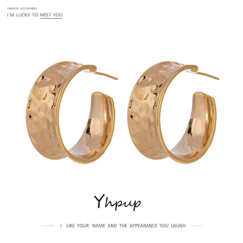 Yhpup Preprosta C Obliko Glasno Kovinski Teksturo Stud Uhani za Ženske Zlata Barva Geometrični Nakit Uhani Bijoux Femme Darilo Nova