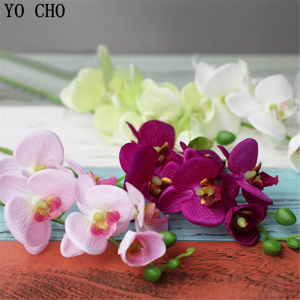 YO CHO 6 Glav Svile Metulj Orhideja Umetno Cvet Roza Svileni Flore Poročno Dekoracijo Pozimi Ponaredek Rože Rdeče za Dom Dekor