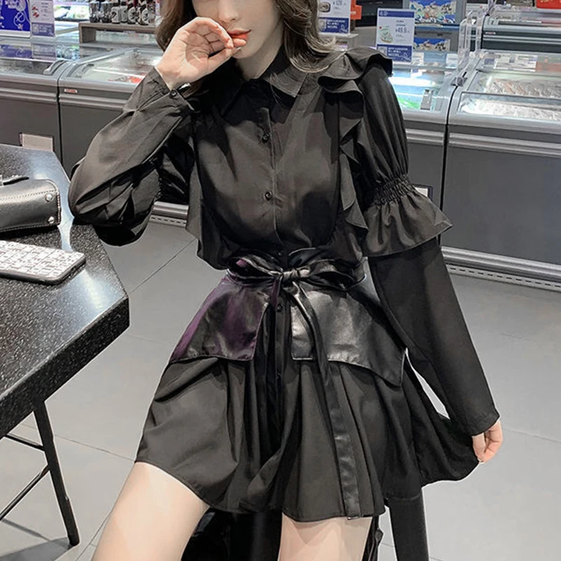 Črno Elegantno Obleko Žensk Mini Long Sleeve Vintage Shirt Party Obleka Komplet Ženskih Priložnostne Korejske Modne Gotsko Obleko Jeseni Leta 2020